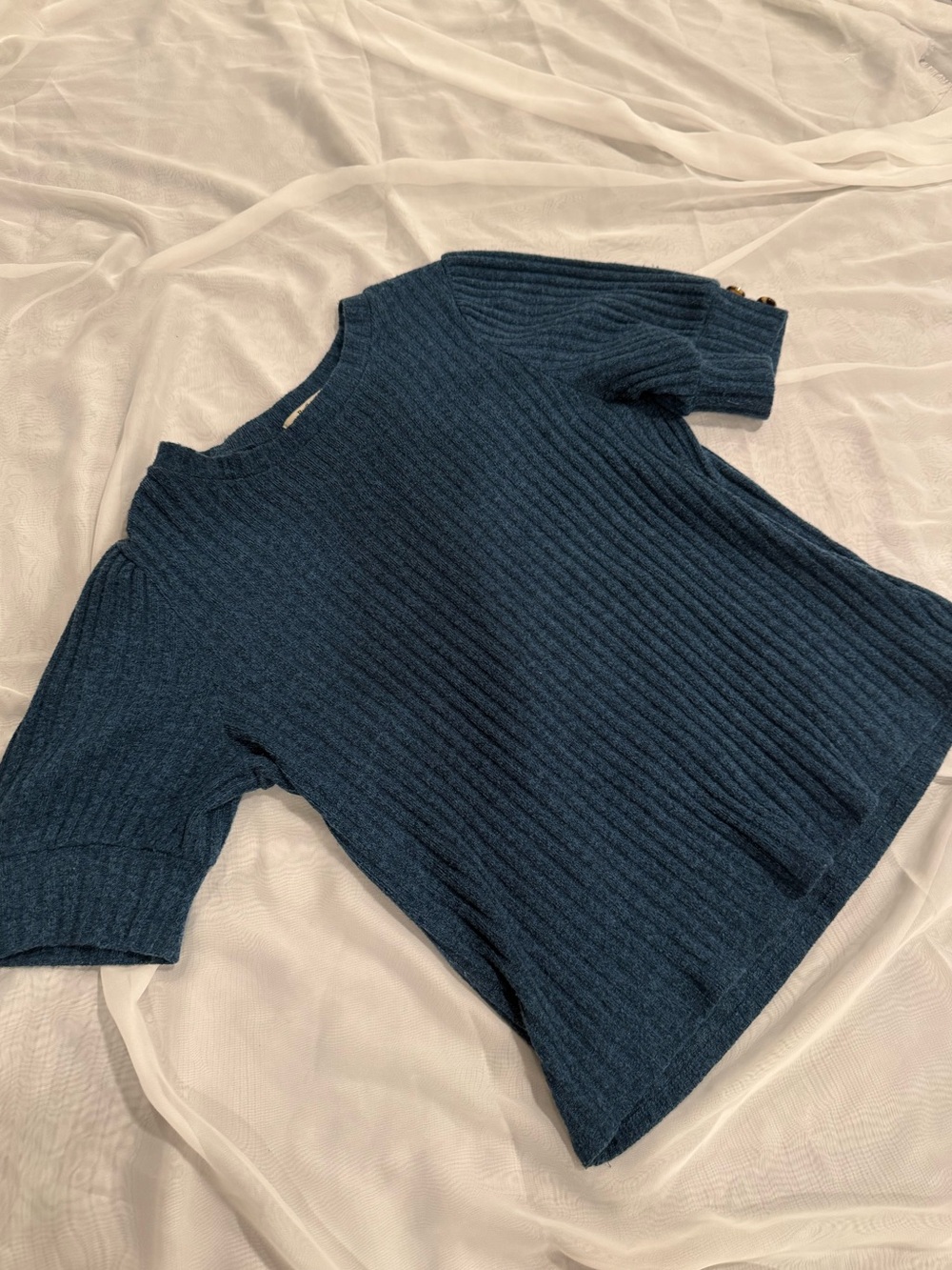 Perseption Teal Ribbed Short-Sleeve Crewneck Sweater